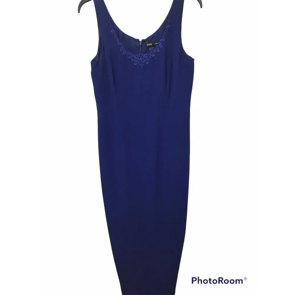 Vintage Rimini By Shaw 2 Piece Long Dress‎ Gown size 10 W/ Jacket Blue Embroided